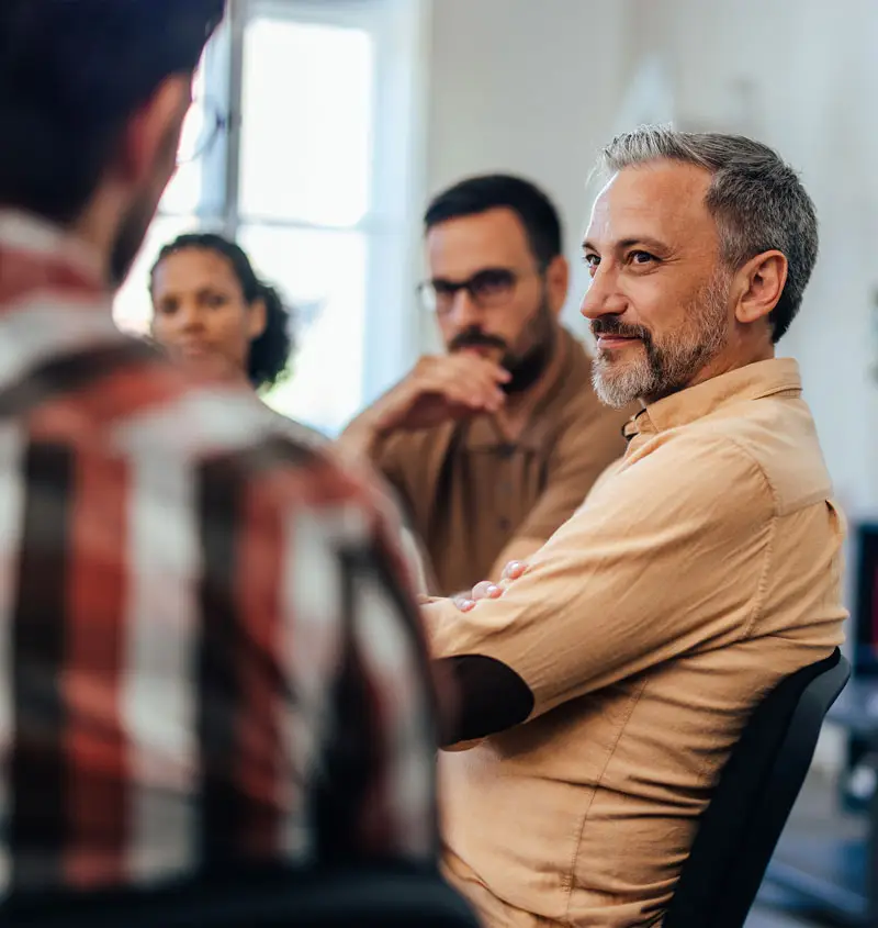 A group of people having a discussion.