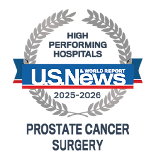 U.S. News & World Report badge for high-performing hospitals in prostate cancer surgery 2025-2026